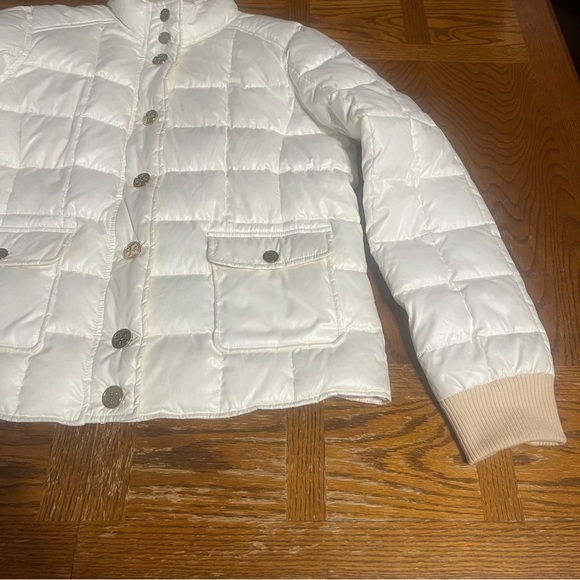 Tory Burch Quilted Puffer Jacket Large Snap Button in Cream Sz L Slim Fit Chic - Picture 4 of 14
